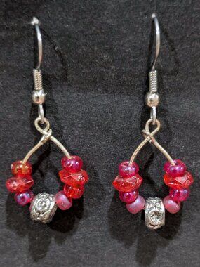 Handmade Vintage Dangle Beaded Hoop Earrings Boho Funky Fairycore Indie 90s 70s